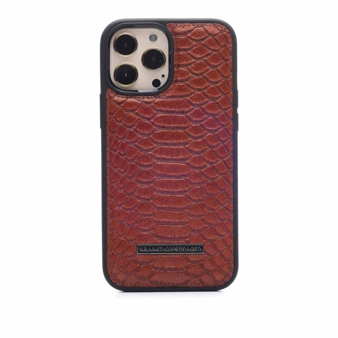 Ivar iPhone cover i tan ægte læder (præget pythonskin)